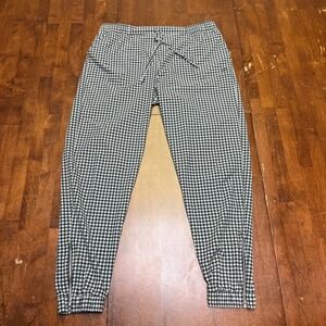 Albion Fit Jetsetter Joggers Womens Large Black White Gingham Zipper Ankle Pants